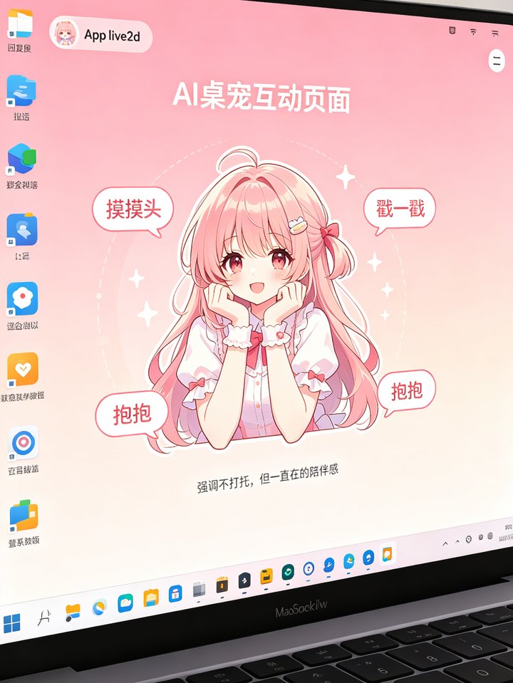 爱语ai桌宠互动界面截图 live2d 摸摸头 抱抱